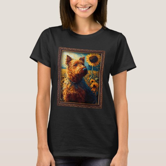 Ierse Terrier schilderij Zonnebloem Bloem Moeder V T-shirt (Voorkant)