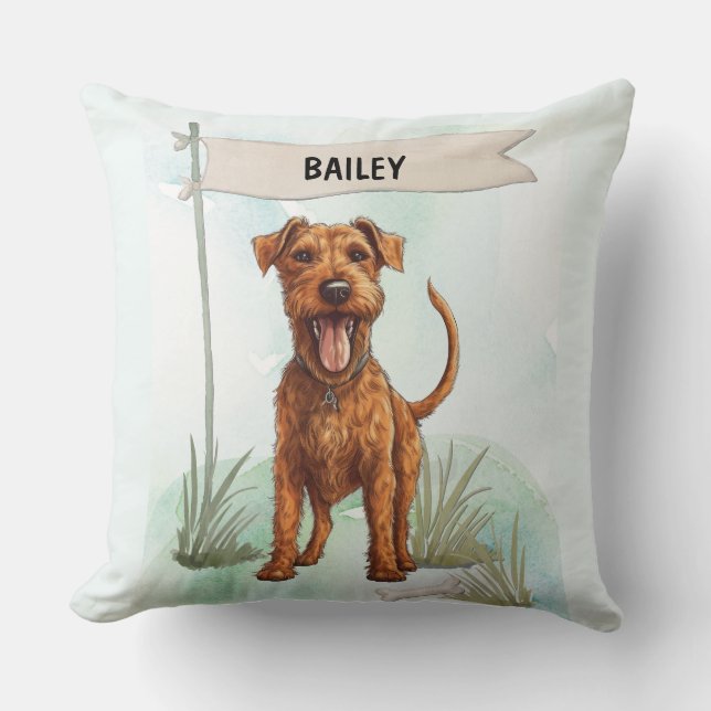 Ierse Terrier Waterverf Gepersonaliseerde Hond Kussen (Voorkant)