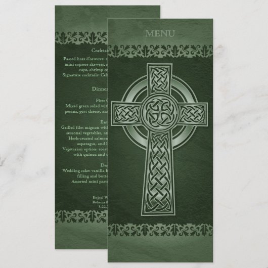 Ierse Traditionele Keltische Cross Bruiloft Menu (Voorkant / Achterkant)