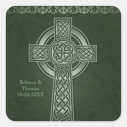 Ierse Traditionele Keltische Cross Bruiloft Vierkante Sticker (Voorkant)