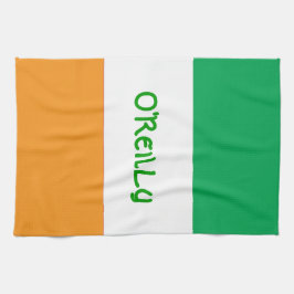 Ierse Tricolor Green White Oranje vlag met naam Theedoek