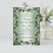 Ierse trouwdatum shamrocks en linten save the date (Staand voorkant)