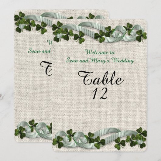 Ierse trouwtafel linnen elegant kaart (Voorkant / Achterkant)