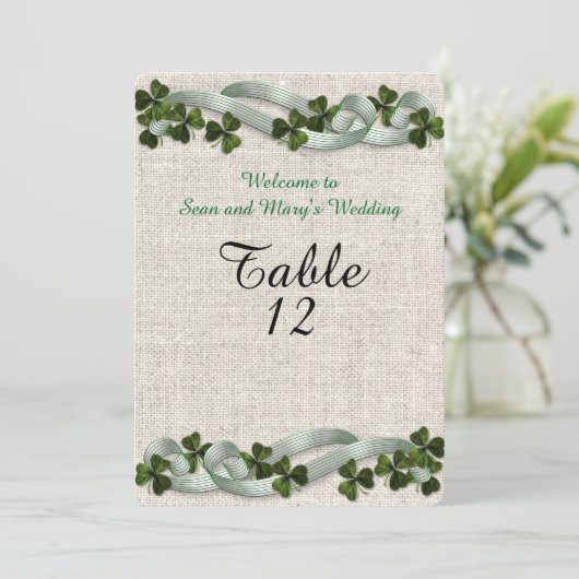Ierse trouwtafel linnen elegant kaart (Staand voorkant)