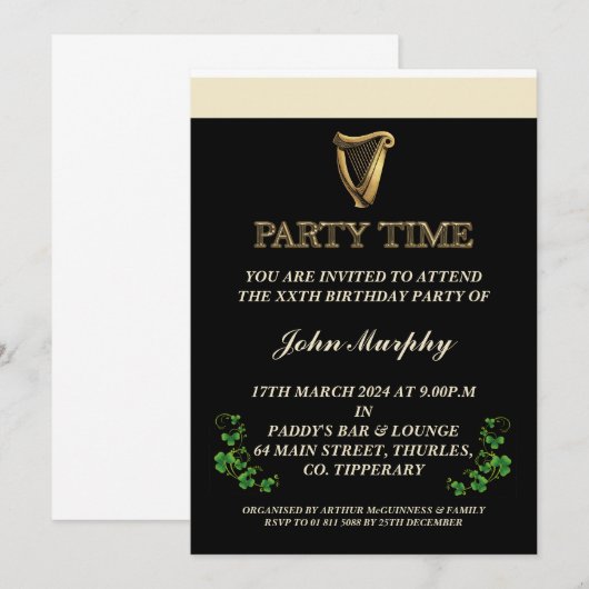 Ierse uitnodiging voor verjaardagsfeest (Voorkant / Achterkant)