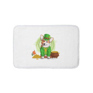 Ierse vlag Corgi Hond roken een pijp, Shamrock St Badmat
