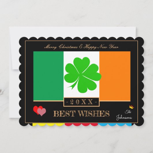 Ierse vlag en gelukkig nieuwjaar/beste wensen Sham Feestdagenkaart (Voorkant)