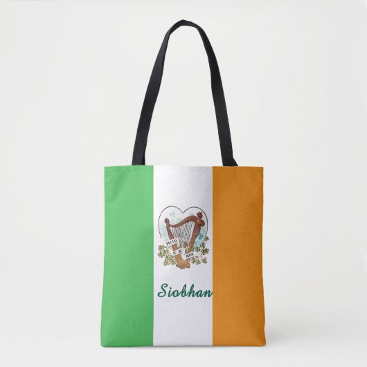 Ierse vlag en  harp en Shamrock Custom Tote Bag (Voorkant)
