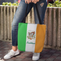 Ierse vlag en  harp en Shamrock Custom Tote Bag