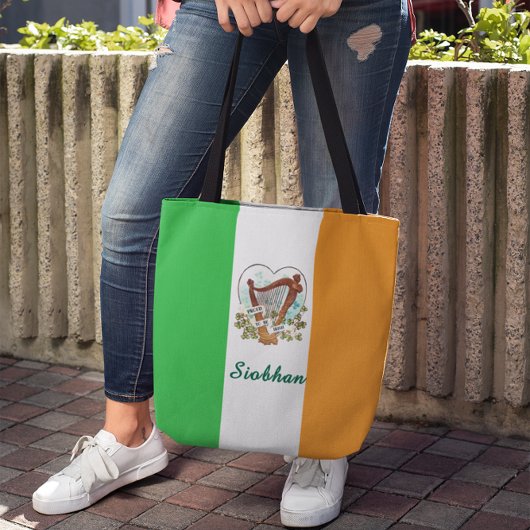 Ierse vlag en harp en Shamrock Custom Tote Bag