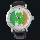 Ierse vlag en Ierse trendy mode/Shamrock Horloge<br><div class="desc">HORLOGE: Ierland,  Shamrock & Irish Flag mode ontwerp - hou van mijn land,  reizen,  vakantie,  land patriotten / geluksklaver</div>