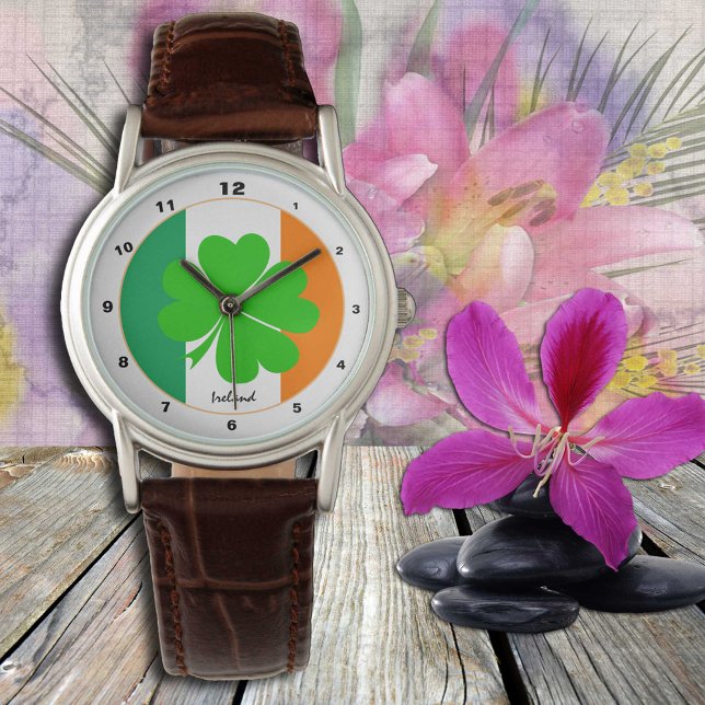 Ierse vlag en Ierse trendy mode/Shamrock Horloge (Creator heeft geüpload)