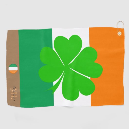 Ierse vlag & Ierland monogrammen Golf Shamrock Golfhanddoek (Horizontaal)