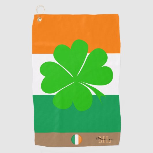 Ierse vlag & Ierland monogrammen Golf Shamrock Golfhanddoek (Voorkant)