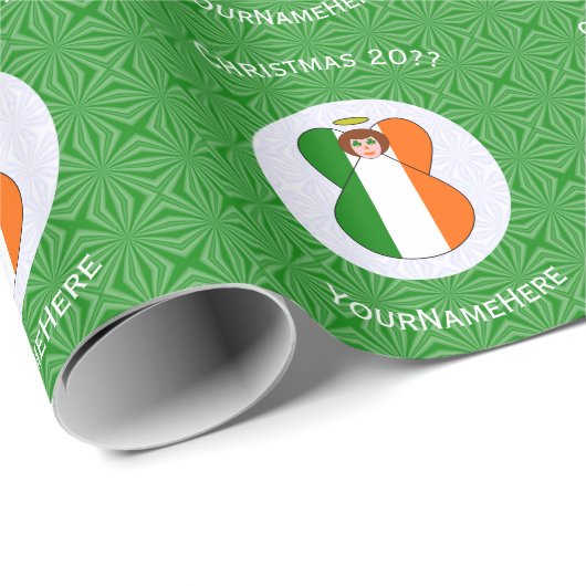 Ierse vlag kerst engel gepersonaliseerd cadeaupapier (Rol Hoek)