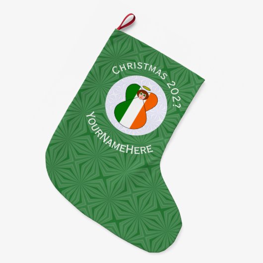 Ierse Vlag Kerstengel Jaar Naam Grote Kerstsok (Voorkant (Hangend))