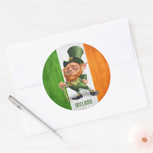 IERSE VLAG LEPRECHAUN RONDE STICKER (Envelop)