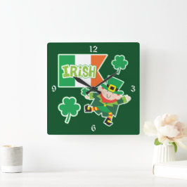 Ierse vlag Leprechaun Vierkante Klok