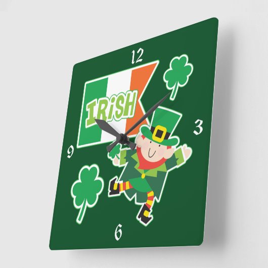 Ierse vlag Leprechaun Vierkante Klok (Hoek)