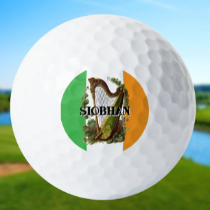 Ierse vlag met harp en aangepaste naam golfballen
