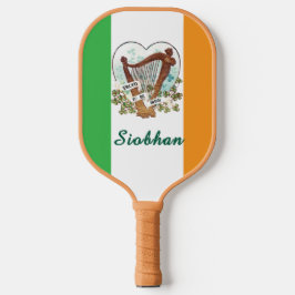 Ierse vlag met harp en Shamrock Custom Pickleball Paddle