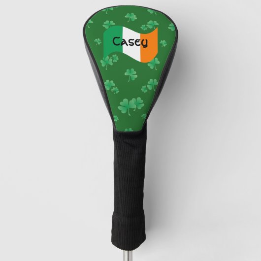 Ierse vlag met klavertjes gepersonaliseerd golfheadcover (Voorkant)