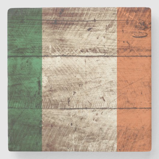Ierse vlag op oude houten korrels stenen onderzetter (Voorkant)