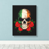 Ierse vlag schedel met rode rozen canvas afdruk (Insitu (Houten vloer))