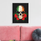 Ierse vlag schedel met rode rozen canvas afdruk (Insitu (Woonkamer))
