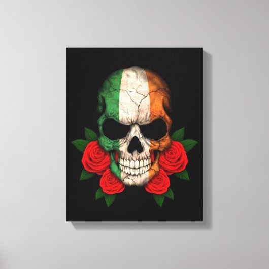 Ierse vlag schedel met rode rozen canvas afdruk (Voorkant)
