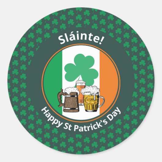Ierse vlag Shamrock Beers St Patricks Day Ronde Sticker (Voorkant)