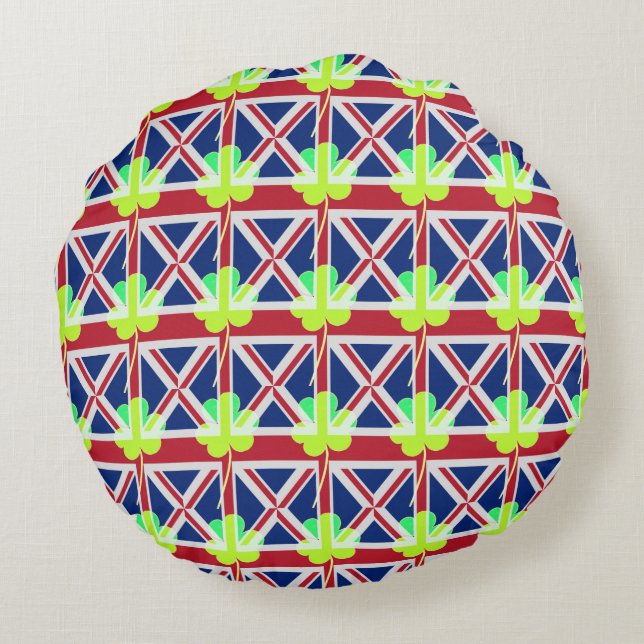 Ierse vlag Shamrock Clover St. Patrick UK Rond Kussen (Achterkant)