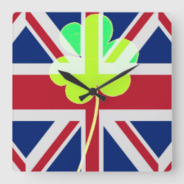 Ierse vlag Shamrock Clover St. Patrick UK Vierkante Klok