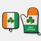 Ierse vlag & Shamrock Design Ovenwant & Pannenlap Set (Voorkant)
