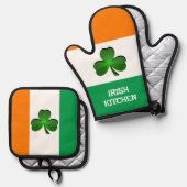Ierse vlag & Shamrock Design Ovenwant & Pannenlap Set (Voorkant / Achterkant)