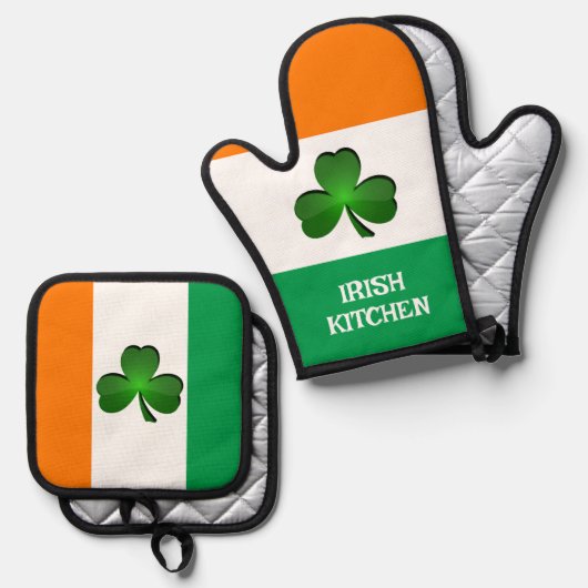Ierse vlag & Shamrock Design Ovenwant & Pannenlap Set (Voorkant / Achterkant)