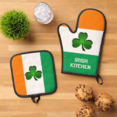 Ierse vlag & Shamrock Design Ovenwant & Pannenlap Set (Top down)