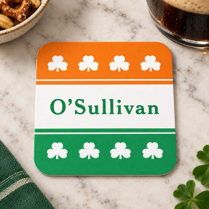 Ierse vlag Shamrock Monogram Achternaam Kartonnen Onderzetters