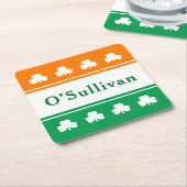 Ierse vlag Shamrock Monogram Achternaam Kartonnen Onderzetters (Schuin)