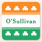 Ierse vlag Shamrock Monogram Achternaam Kartonnen Onderzetters (Voorkant)