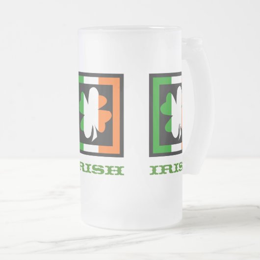 Ierse vlag Shamrock Square Matglas Bierpul (Voorkant rechts)