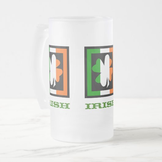 Ierse vlag Shamrock Square Matglas Bierpul (Voorkant links)