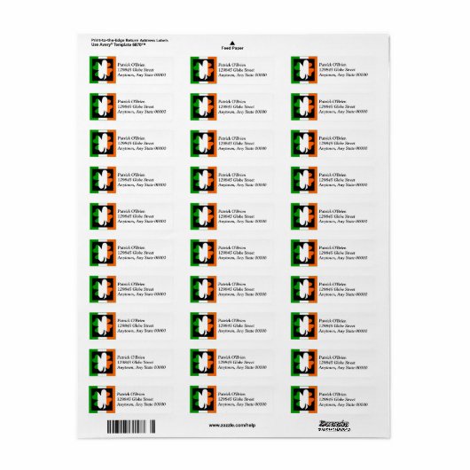 Ierse vlag Shamrock Square retour adres label (Full Sheet)