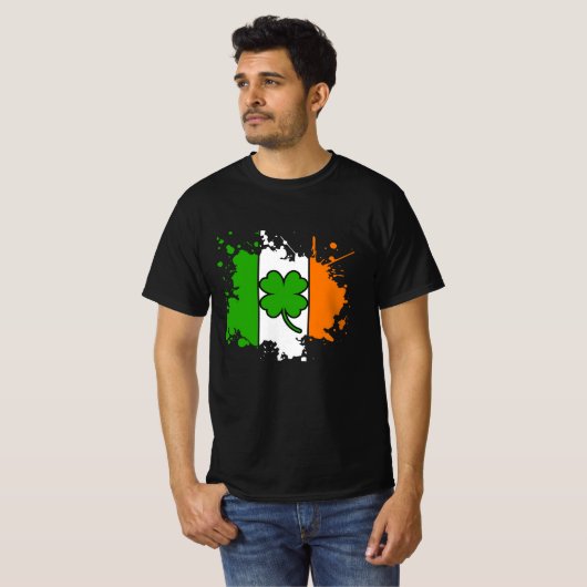 Ierse vlag Shamrock St Patricks Day Black Graphic T-shirt (Voorkant volledig)