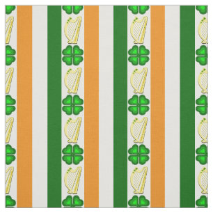 Ierse vlag/Sinaasappel, shamrocks, Ierse harp stri Stof