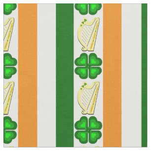 Ierse vlag/Sinaasappel, shamrocks, Ierse harp stri Stof