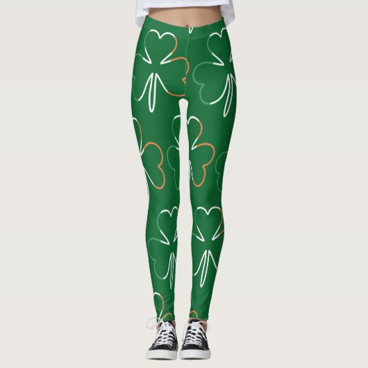 Ierse vlagkleuren Shamrocks Clovers St. Patrick Leggings (Voorkant)