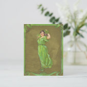 Ierse Vrouw Shamrock Briefkaart (Staand voorkant)