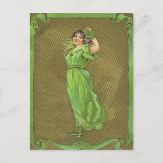 Ierse Vrouw Shamrock Briefkaart (Voorkant)