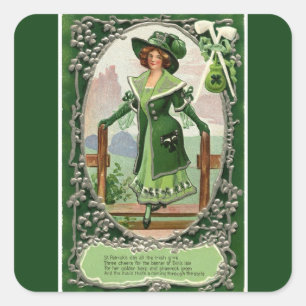 Ierse vrouwen St. Patrick's Day Dark Green Vierkante Sticker